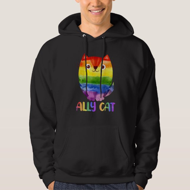 Moletom Ally Cat LGBT Gay Rainbow Pride Flag  Cat  4 (Frente)