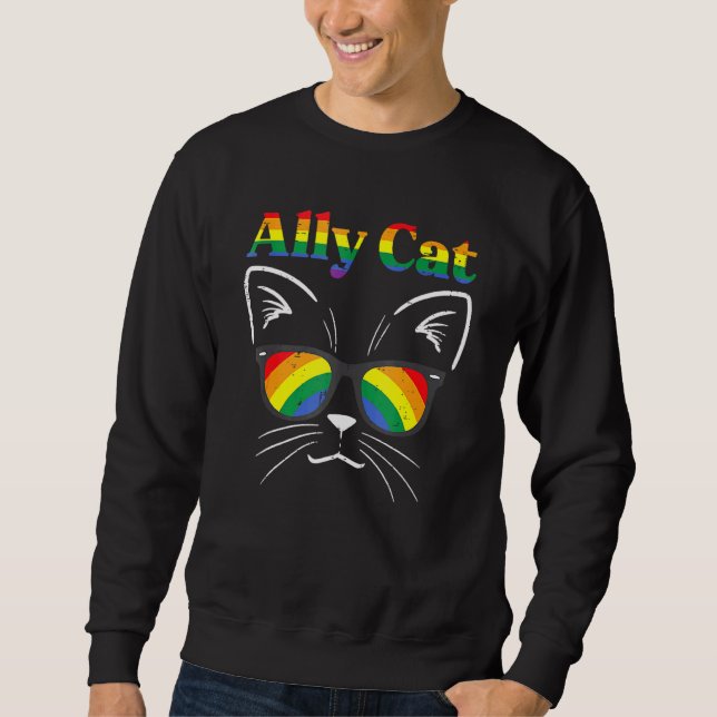 Moletom Ally Cat Rainbow Sunglasses LGBT Gay Pride Kitty A (Frente)