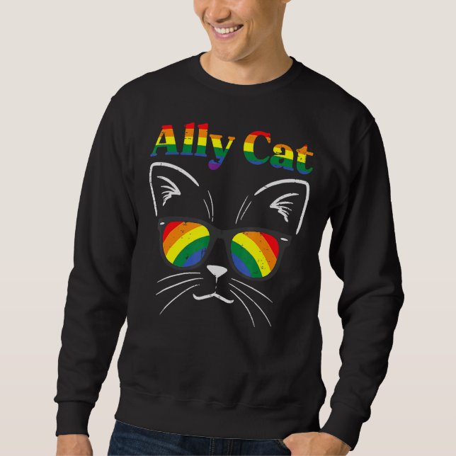 Moletom Ally Cat Sunglass Gay Rainbow Pride Lgbt Suporte (Frente)