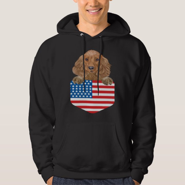 Moletom America Flag Cocker Spaniel Dog In Pocket (Frente)