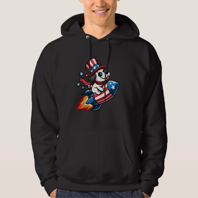 Moletom American Dog Riding Rocket Pets USA Flag (Frente)