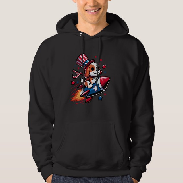 Moletom American Dog Riding Rocket Pets USA Flag (Frente)