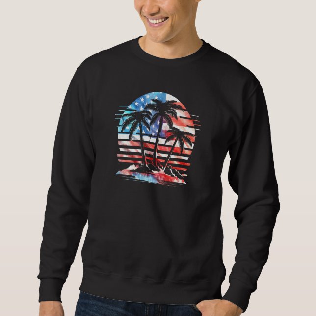 Moletom American Flag Retro Beach Palm Trees 4th of July P (Frente)