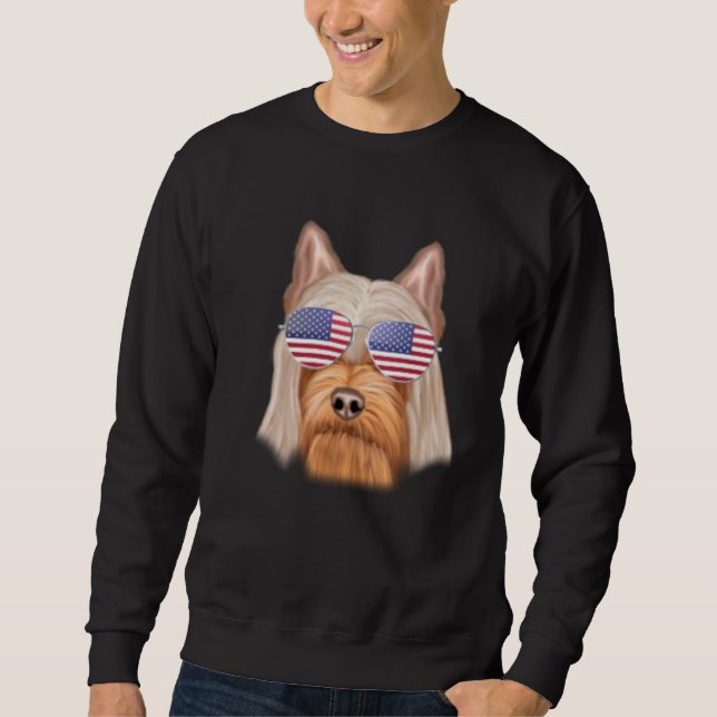 Moletom American Flag Silky Terrier Dog America Pocket (Frente)