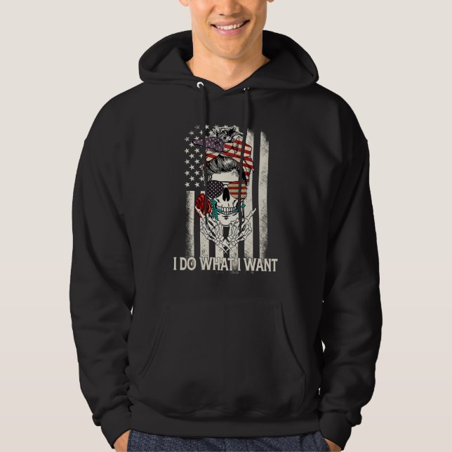 Moletom American Flag Skull Mom I Do What I Want Mom Mothe (Frente)