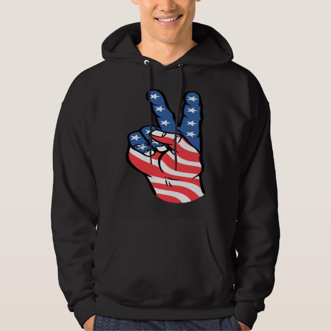 Moletom American Peace Flag  Patriotic 4th of July Hand Si (Frente)