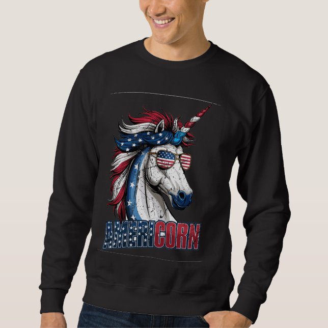 Moletom American Unicorn 4 de julho Mericorn Merica Patr (Frente)