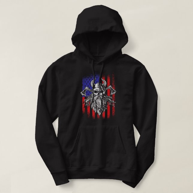 Moletom American Viking USA Norse Valhalla Odin America Fl (Frente do Design)