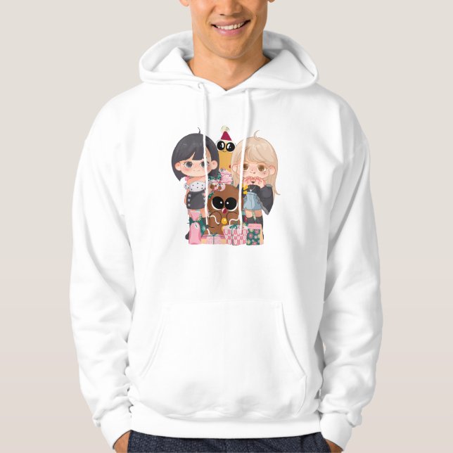 Moletom Amigos Chibi de Natal com Pão de Mel e Presentes (Frente)