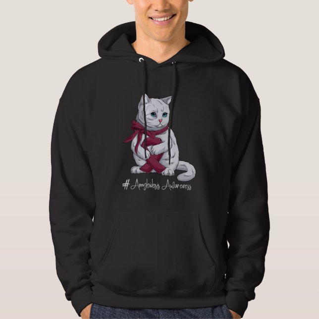 Moletom Amyloidosis Awareness Month Burgundy Ribbon Cat (Frente)