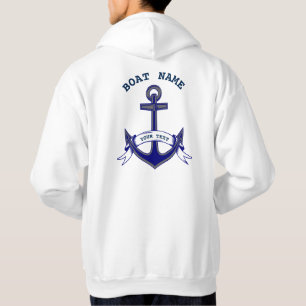 Moletom Anchor de Hoodie Branco Azul Náutico Personalizado
