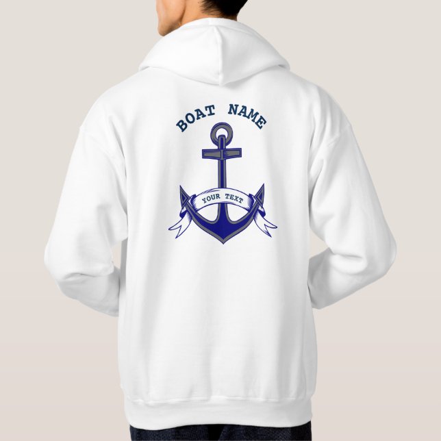 Moletom Anchor de Hoodie Branco Azul Náutico Personalizado (Verso)