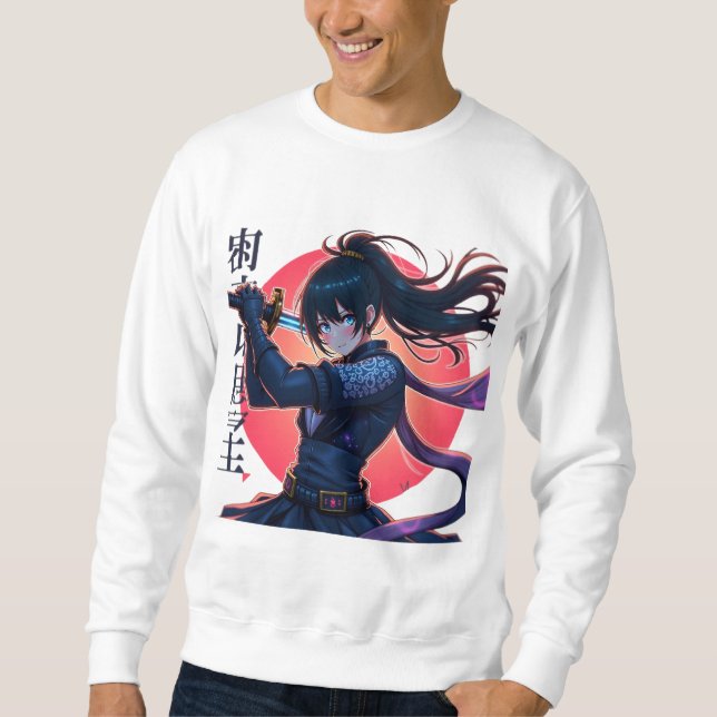 Moletom Anime Ninja Girl com Katana - Epic Samurai Warrior (Frente)