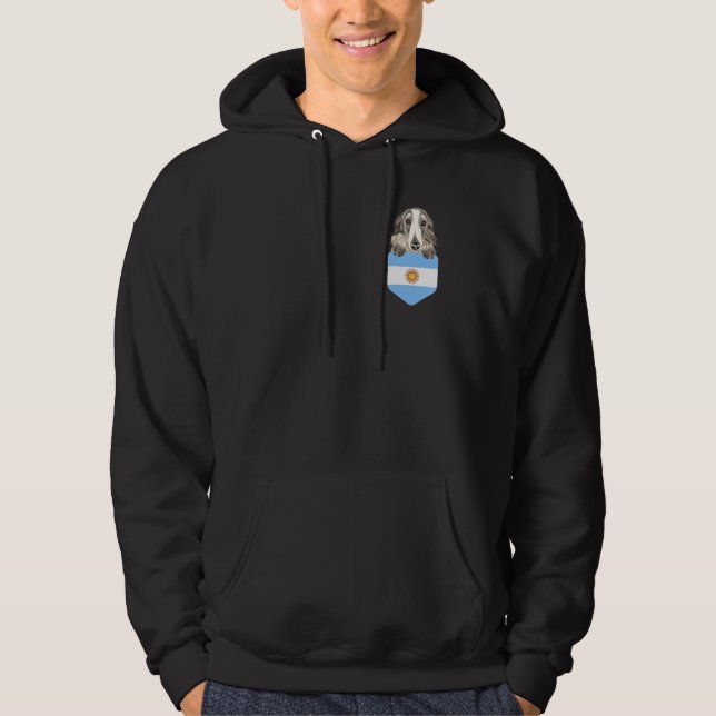 Moletom Argentina Flag Borzoi Dog No Bolso (Frente)