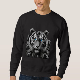 Moletom Arte Branca Negra Tigre com Olhos Azuis Estonteant