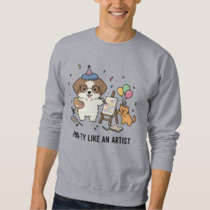 Moletom Arte de Cachorro Beagle Pintor Fofo e Gatinho em F