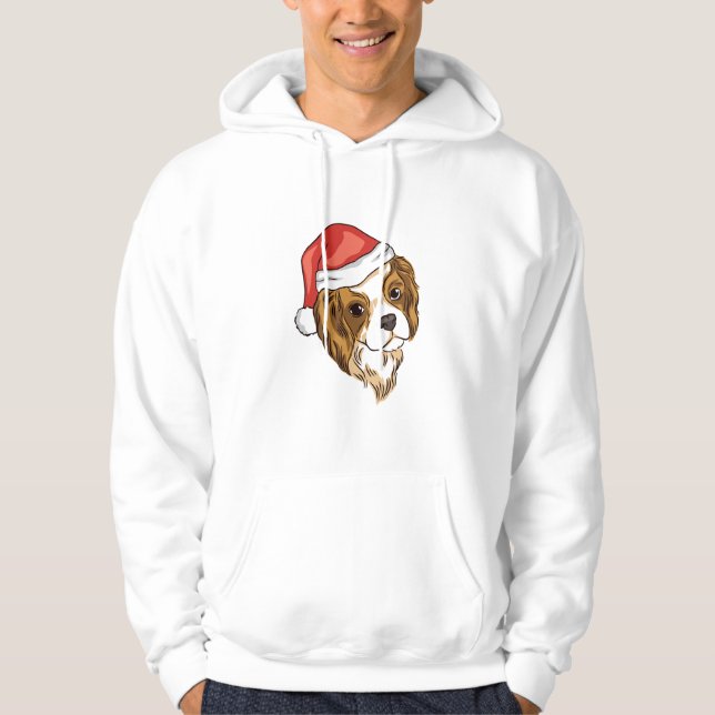 Moletom Arte de Cão Cavalier de Natal Usando Chapéu de Pap (Frente)