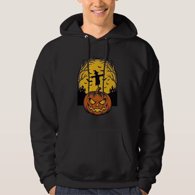 Moletom Arte de Espantalho de Lua de Abóbora de Halloween  (Frente)