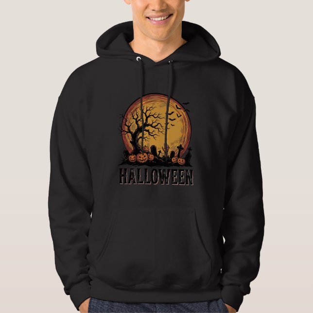Moletom Arte de Morcego Lua de Cemitério de Halloween Vint (Frente)