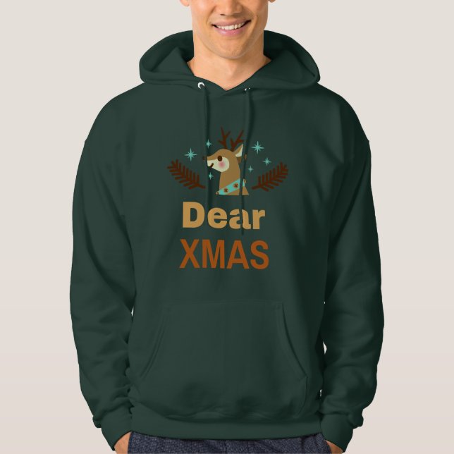 Moletom Arte de Natal com Rena Fofa e Piada Dear Xmas (Frente)