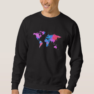 Moletom Arte de Pintura de Cores nos Países do Mapa Mundia