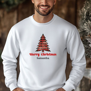 Moletom Árvore de Natal com Nome Personalizado em Xadrez d