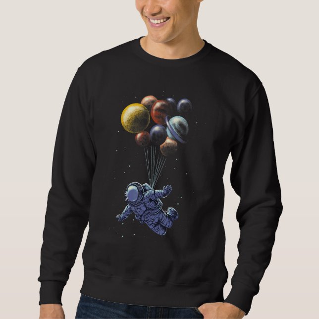 Moletom Astronauta Segurando Planeta Balões Sistema Solar  (Frente)