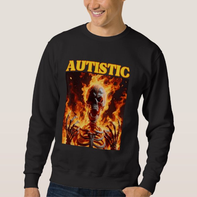 Moletom Autism Funny Cringe Duro Skeleton Memória Chamas (Frente)