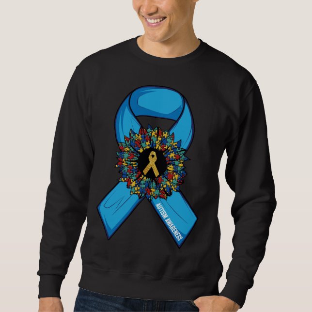 Moletom Autism Sunflower Blue Ribbon In April We Wear Blue (Frente)