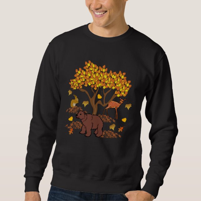 Moletom Autumn Leaves Wildlife Nature Cute Bear Deer Fores (Frente)