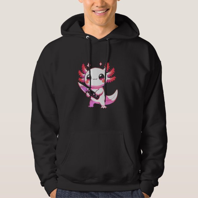 Moletom Axolote Fofo Segurando Faca Pastel Goth Kawaii Ani (Frente)