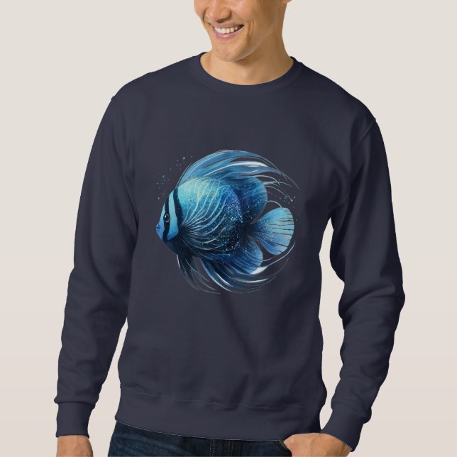 Moletom Azul Dinâmico e Peixe Oceânico Preto (Frente)