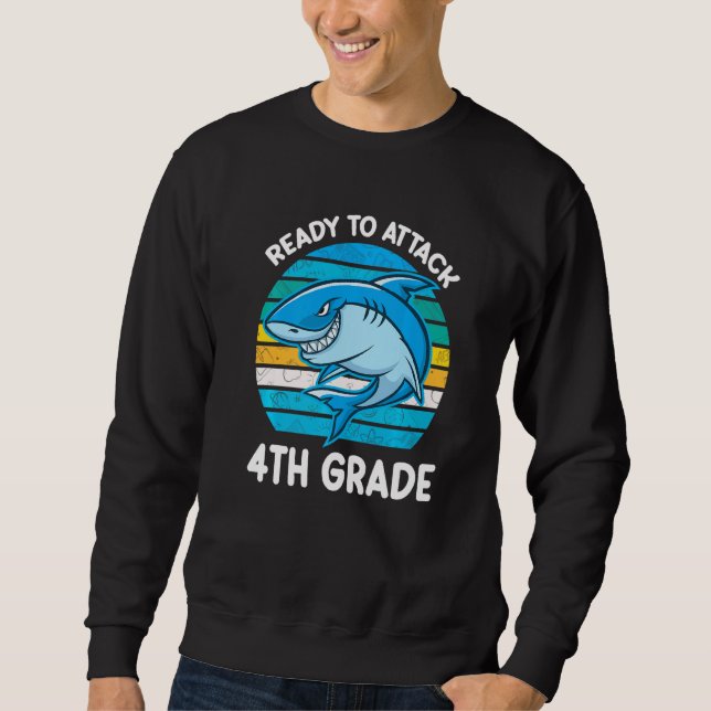 Moletom Back To School 4th Grade Kids Outfit Shark (Frente)