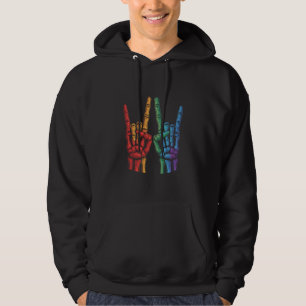 Moletom Bandeira do Arco-Íris LGBTQ Mão de Rocha Esqueleto