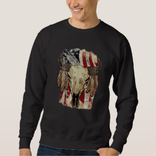 Moletom Bandeira EUA Retro Boho Caveira Ocidental País Cow