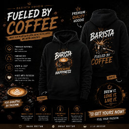 Moletom Barista Hoodie – Energizado Pelo Café Capuz Gráfic