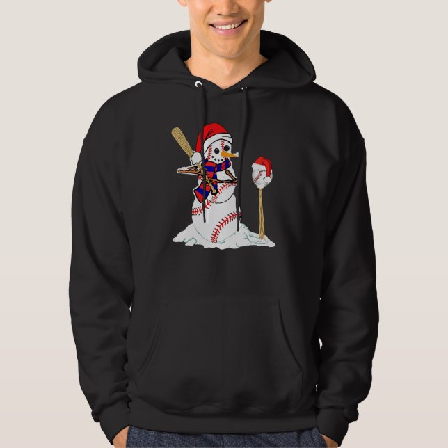 Moletom Baseball Christmas Snowman Playing Baseball (Frente)