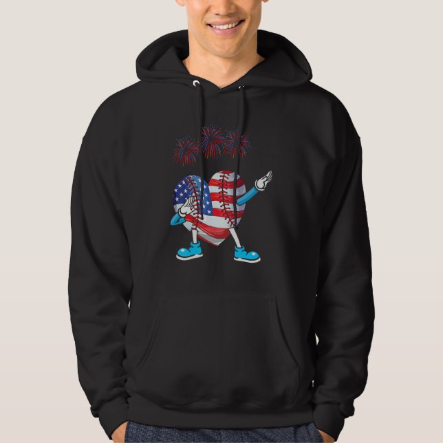 Moletom Baseball Heart American Flag Heart 4th of July Sof (Frente)