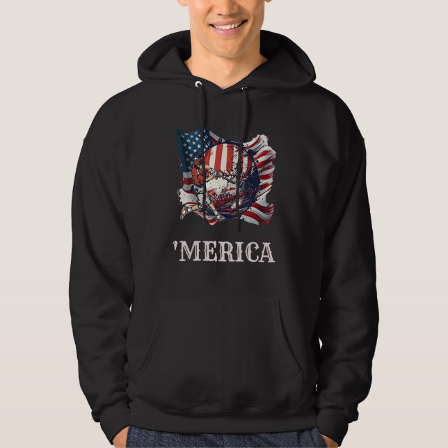 Moletom Baseball Merica Patriotic 4th July American Flag (Frente)