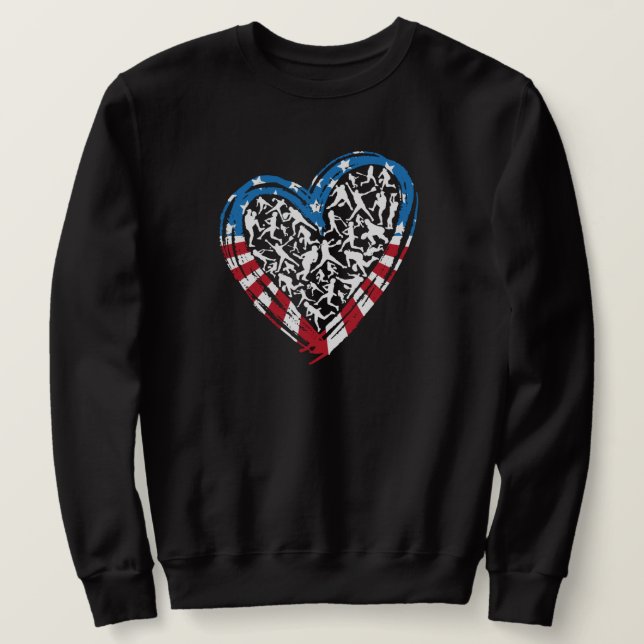 Moletom Baseball Softball - American Flag Heart (Frente do Design)