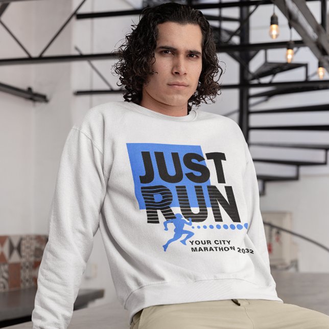 Moletom Basta correr Maratona Corrida Corrida Corrente com (Just Run Marathon Runner Race Date Blue White Sweatshirt)