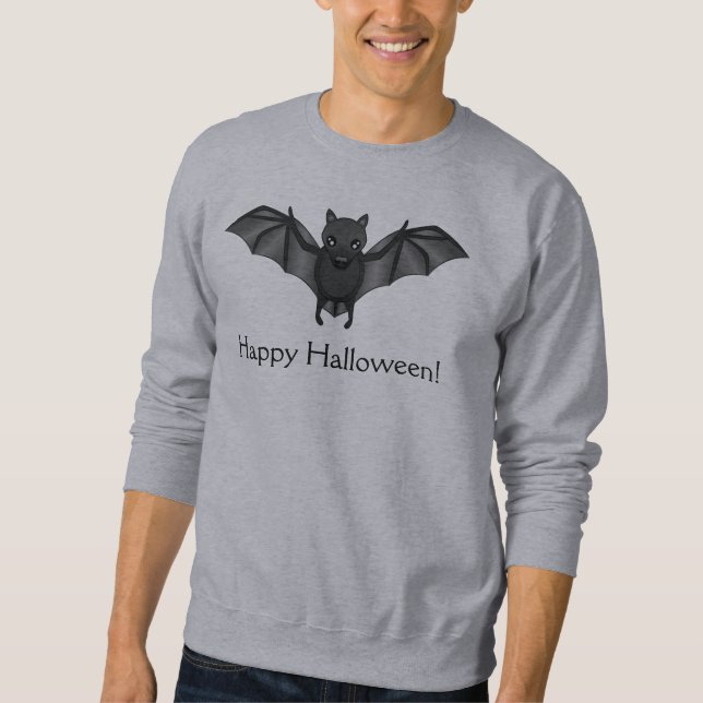 Moletom Bat De Cartoon Bonito E Texto Feliz De Halloween (Frente)