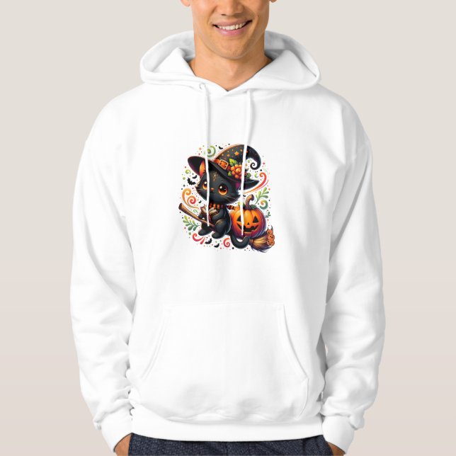 Moletom Bats Black Cat Witch Hat Wand Pumpkin Cute Hallowe (Frente)