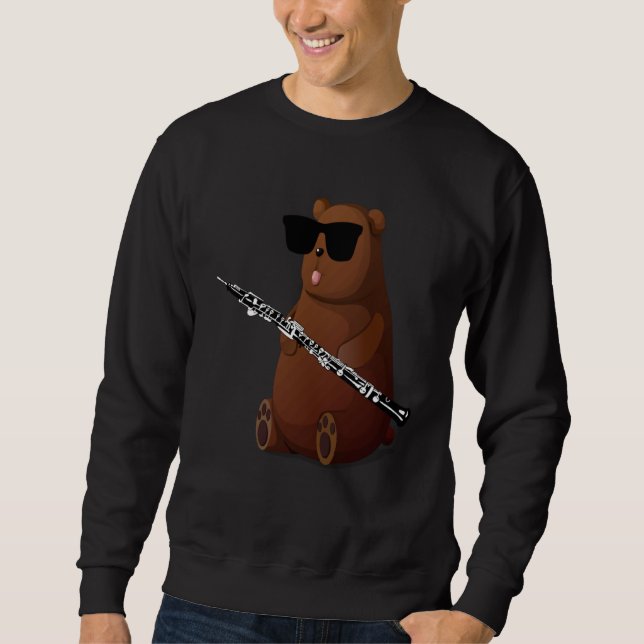 Moletom Bear Wearing Sunglasses Playing Oboe (Frente)