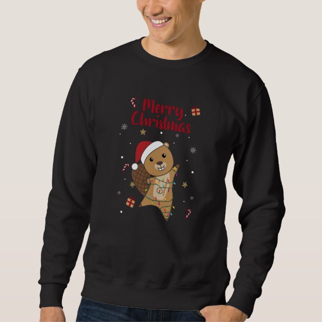 Moletom Beaver Felizes Animais De Inverno De Natal (Frente)