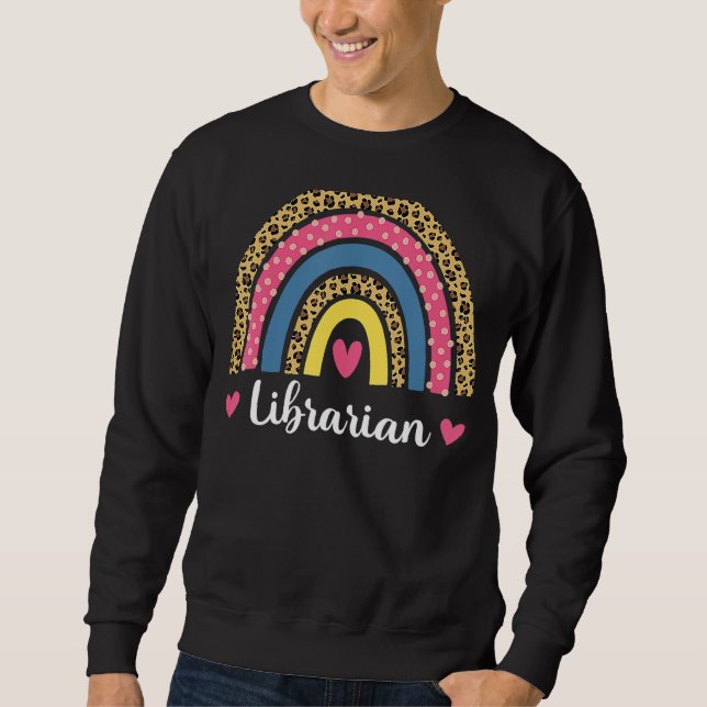 Moletom Bibliotecário Boho Rainbow Leopardo De Volta À Esc (Frente)