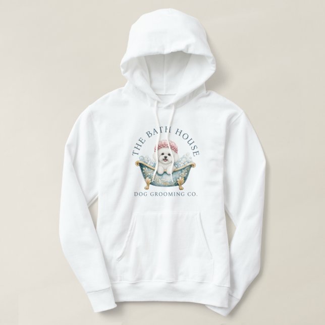 Moletom Bichon Frise Cabelereiro de Cães Capuz - Branco (Frente do Design)