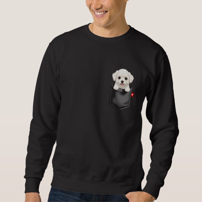 Moletom Bichon Frise Dog in Pocket Peeking Cute Puppy Dog (Frente)