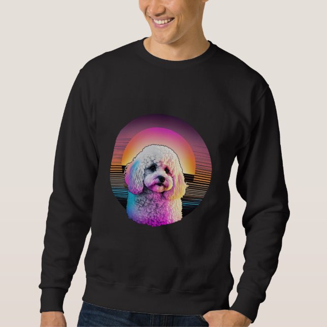 Moletom Bichon Frise Synthwave 80s Retrowave Aesthetic  2 (Frente)