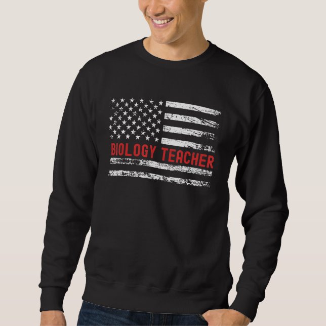 Moletom Biology Teacher USA Flag Profession Retro Job Titl (Frente)